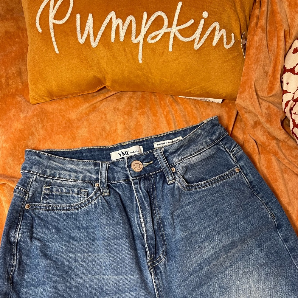 Dark / Medium Distressed ( holes covered) Jeans. ONLY WORN ONCE!!